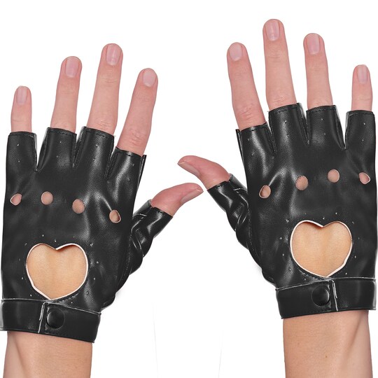 Fingerless Biker Jazz Gloves - 80s Style Gothic Black Faux Leather Fingerless Biker Jazz Gloves - 80s Style Gothic Black Faux Leather